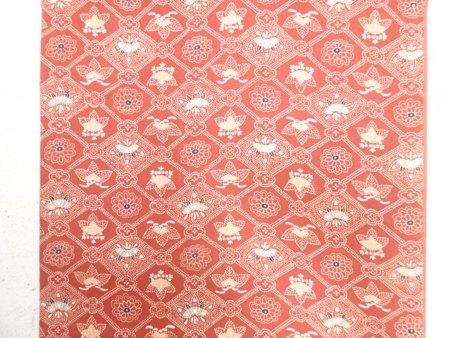  アンティーク　斜め格子に笹・菊模様全通袋帯（材料）